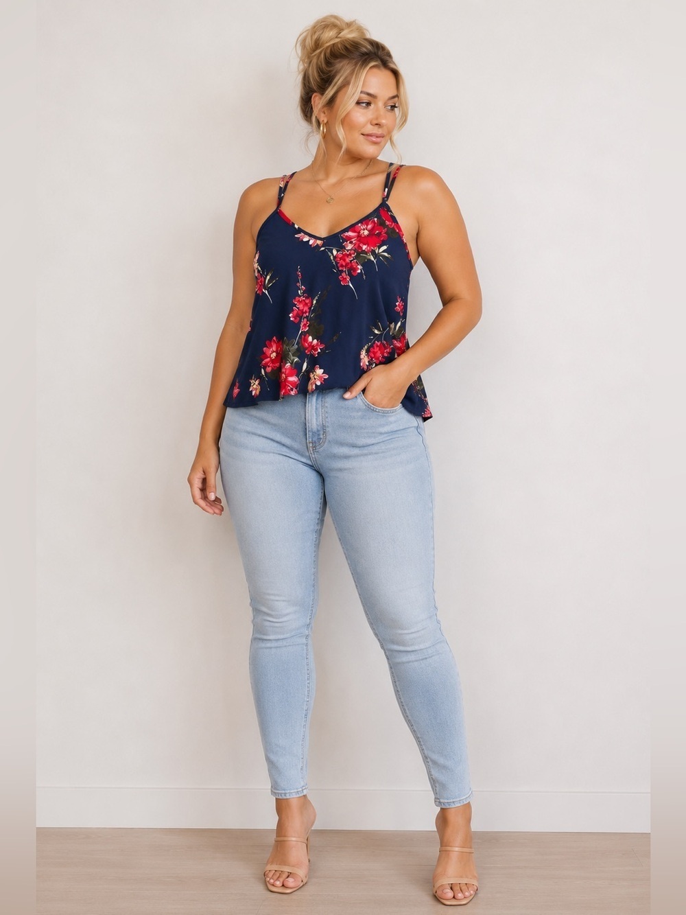 NWT Papermoon Basima Back Navy and Red Floral Tank Cami Top Size 2X